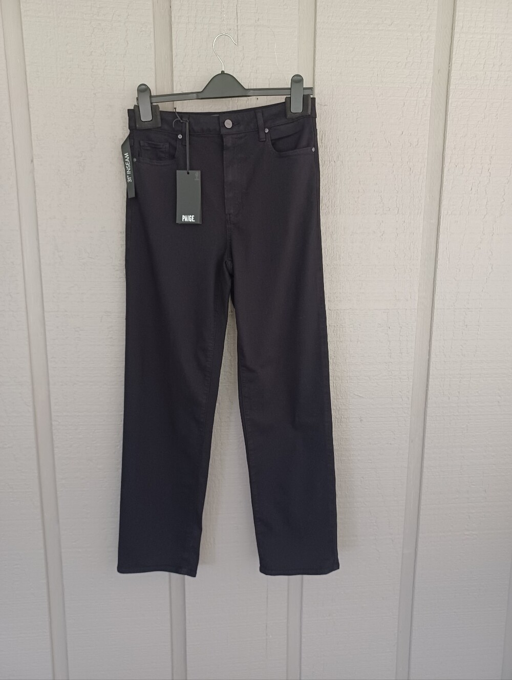 Paige Stevie High Waist Straight Leg Jeans Size 29 Women Stretch In Black Shadow